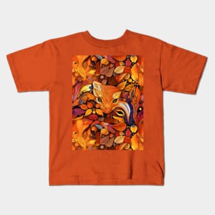 Cute Fall Fox Autumn Leaves Vintage Thanksgiving Kids T-Shirt